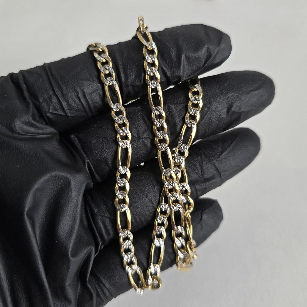 14K Gold Two-tone Diamond Cut Figaro Cuban Chain Necklace